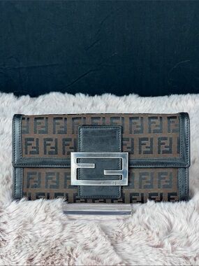 Fendi Vintage Zucchino Canvas Long Wallet Black 8M0021 COA Included - Authentic